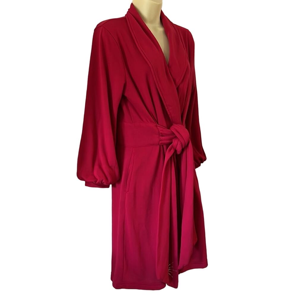 Soma Intimates Red Knit Wrap Robe Woman Size Medium Rhinestone Belt Pockets - Picture 2 of 12